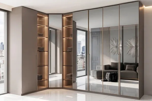 L-shape custom wardrobe with mirror panel Malaysia