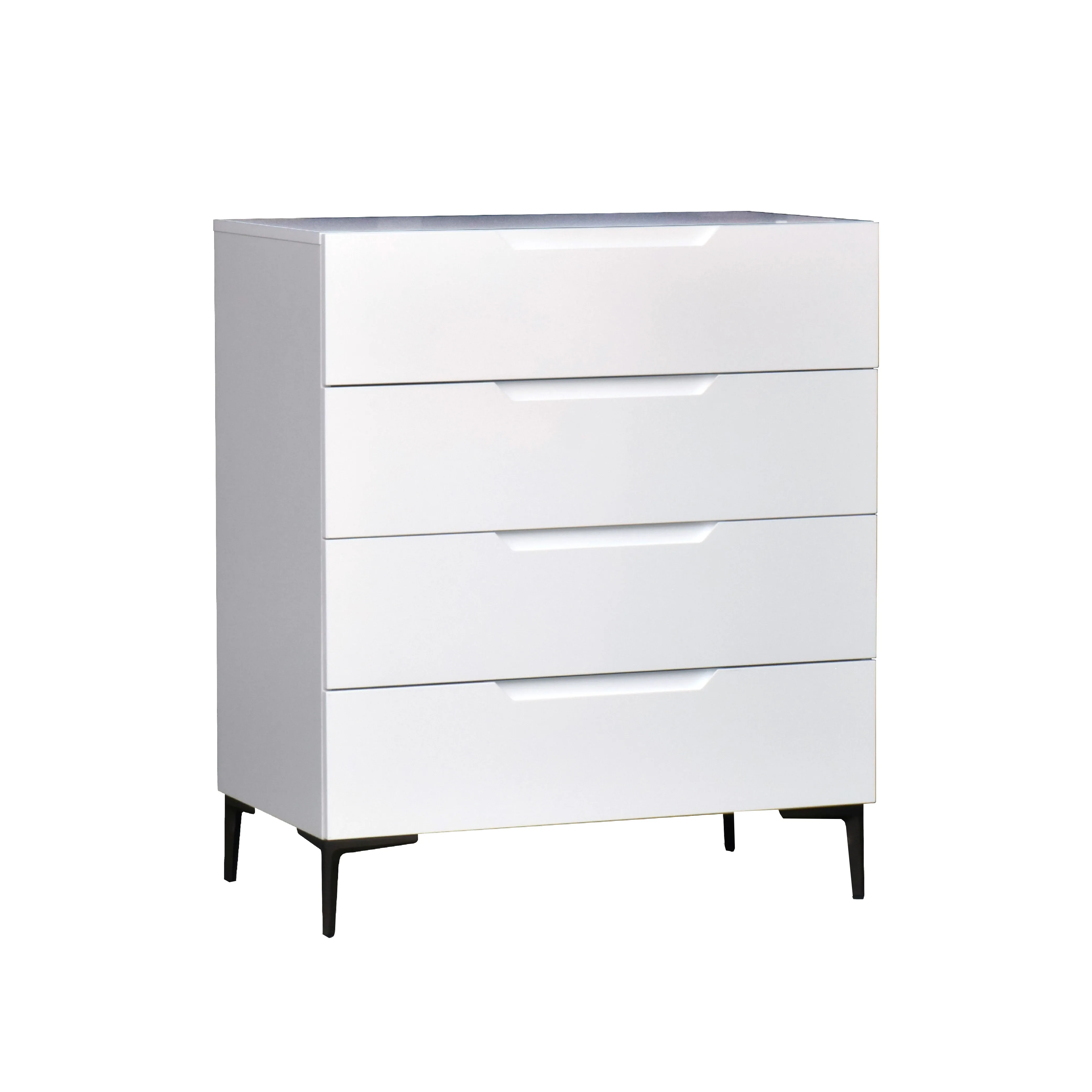 Modern white chest drawer for living room storage.