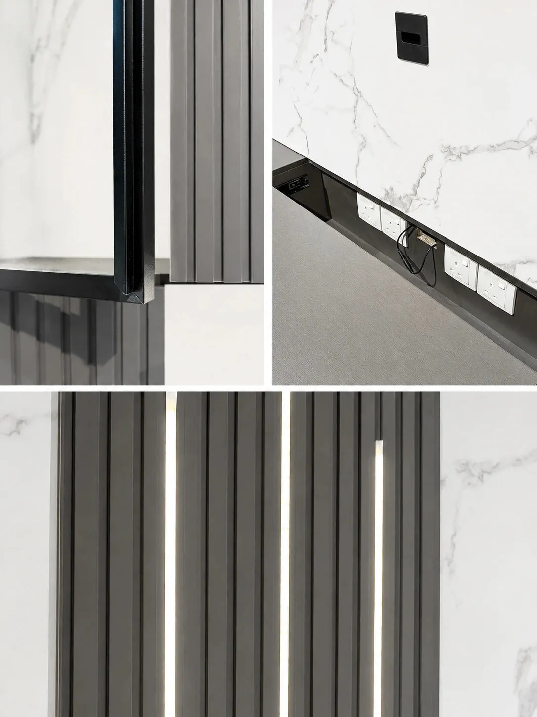 Grand Linear hall cabinet — Smart Touch LED, hidden plug sockets, aluminium frame — TD Furniture Malaysia