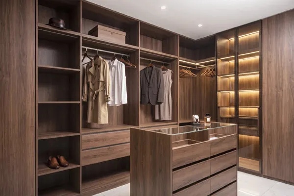 Walk-in wardrobe with walnut finish Malaysia — TD Furniture