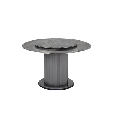 ALVEA Marble Dining Table with black crystal stone top and chrome-finished base