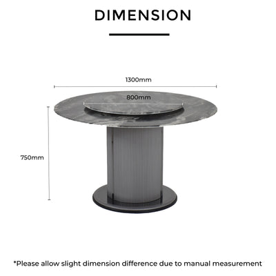 ALVEA Marble Dining Table dimensions L1300mm H750mm RD800mm with Lazy Susan