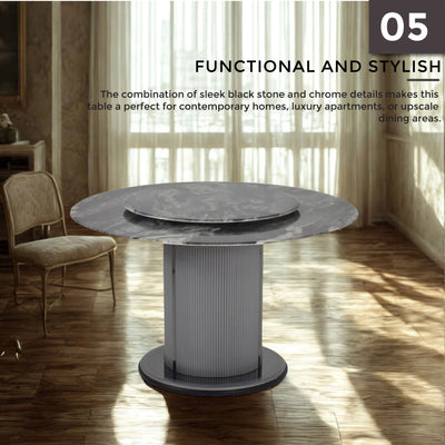 ALVEA Marble Dining Table with black marble top and modern style in elegant dining space
