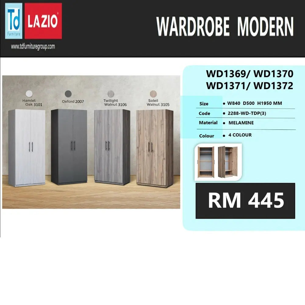 Wardrobes in different colors with product details on a white background