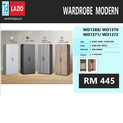 Wardrobes in different colors with product details on a white background