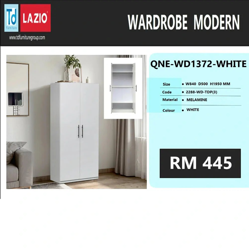 White wardrobe with product details on a white background