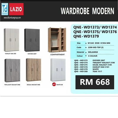 Wardrobe modern furniture with color options and pricing details on a white background