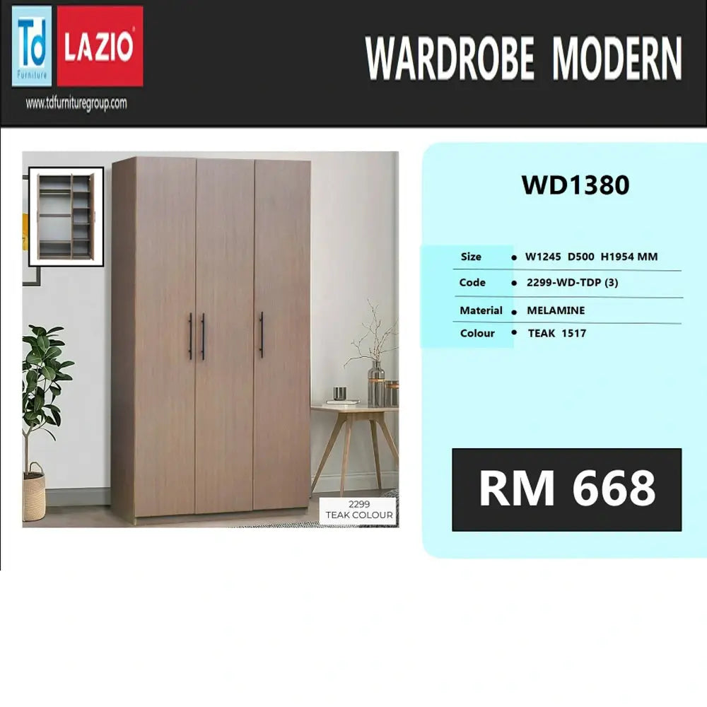 Modern wardrobe with Td Lazio branding and product details on a white background