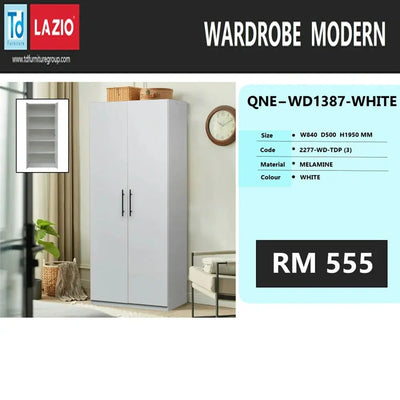 White wardrobe with product details on a white background