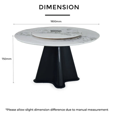 BAYRA Marble Dining Table dimensions L1800mm H750mm RD1000mm with white marble top