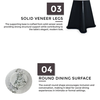 BAYRA Marble Dining Table with solid black base and elegant round marble dining surface