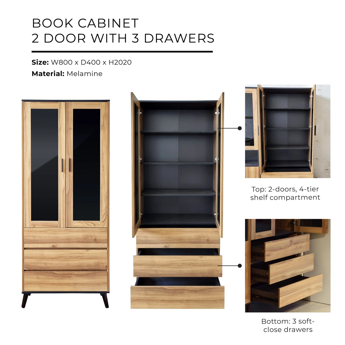 SURI Open Shelf Book Case / Glass Door Cabinet Td Furniture