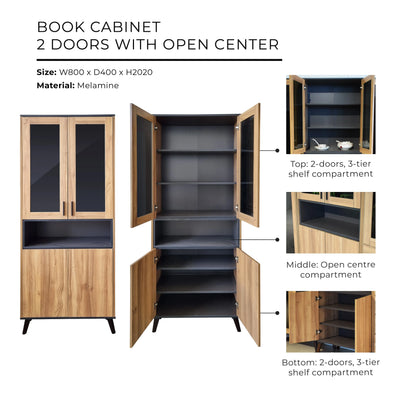 SURI Open Shelf Book Case / Glass Door Cabinet Td Furniture