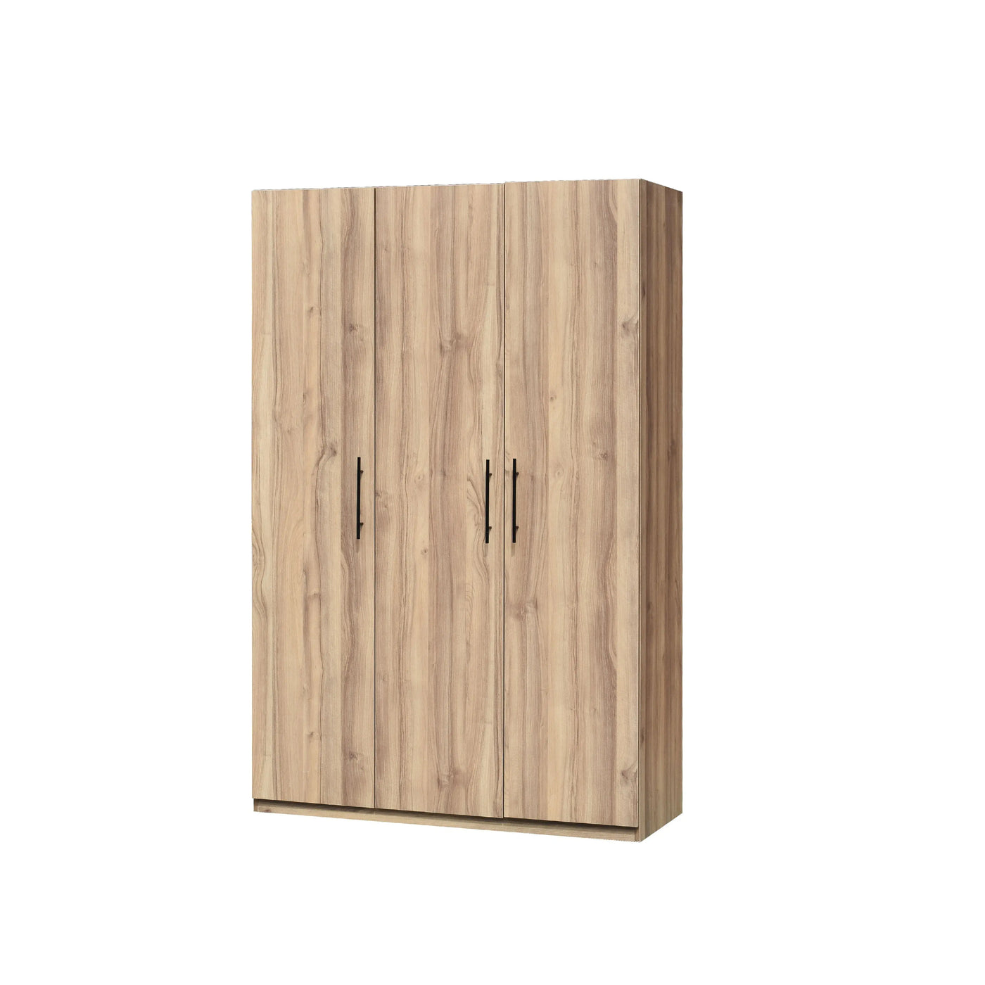 Wooden wardrobe with three doors on a white background