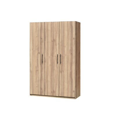 Wooden wardrobe with three doors on a white background