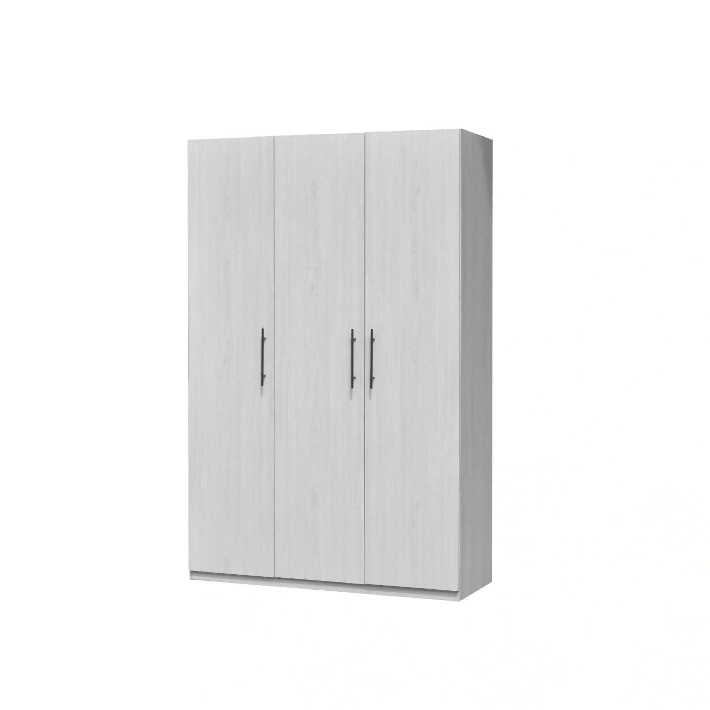 White wardrobe with three doors on a white background