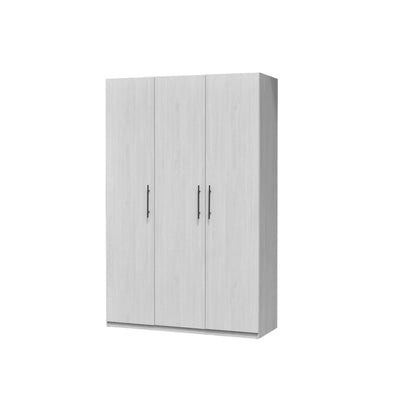 White wardrobe with three doors on a white background