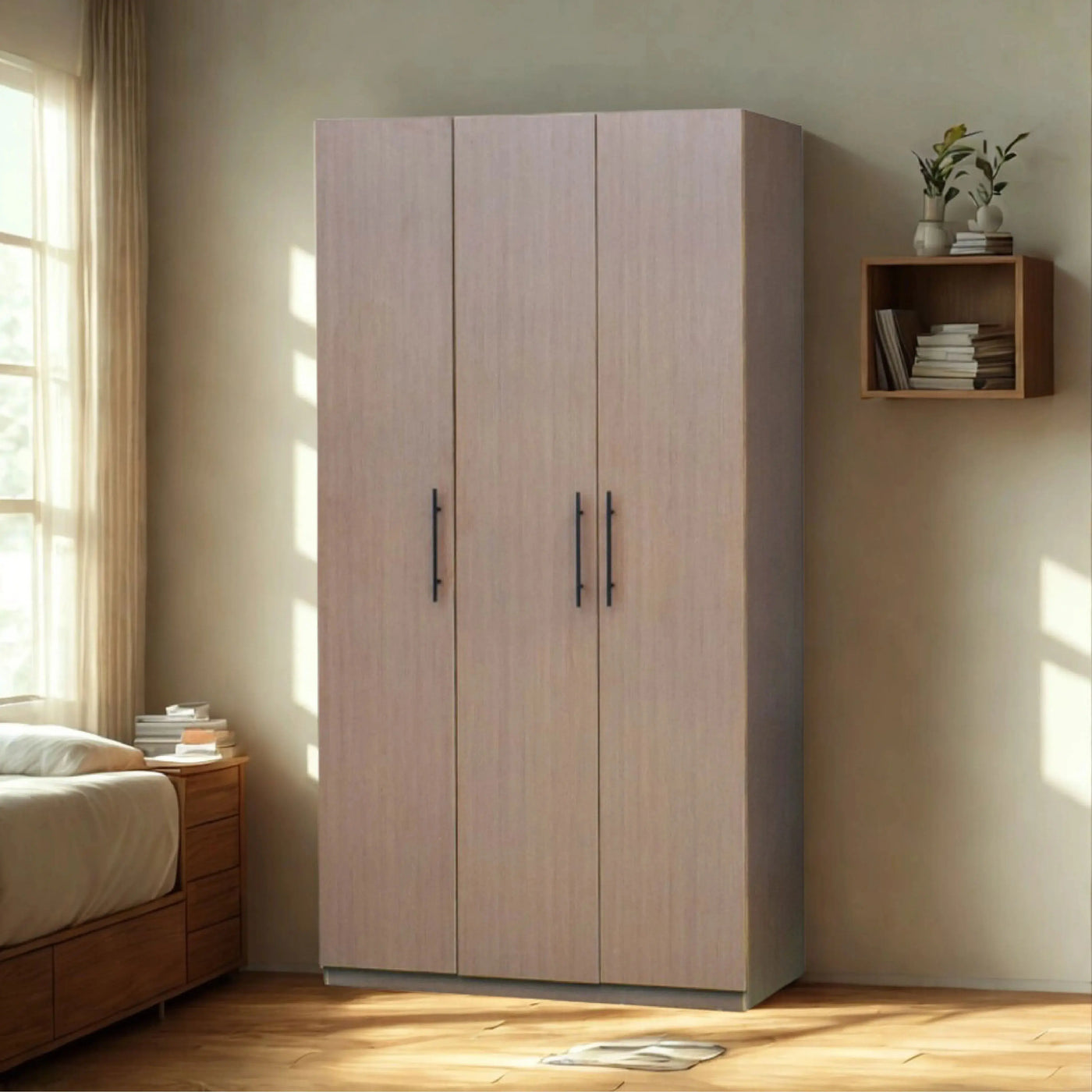 stylish melamine wardrobe in modern bedroom interior setup