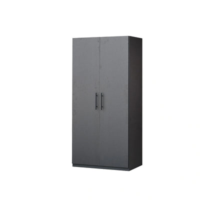 Black cabinet with two doors on a white background