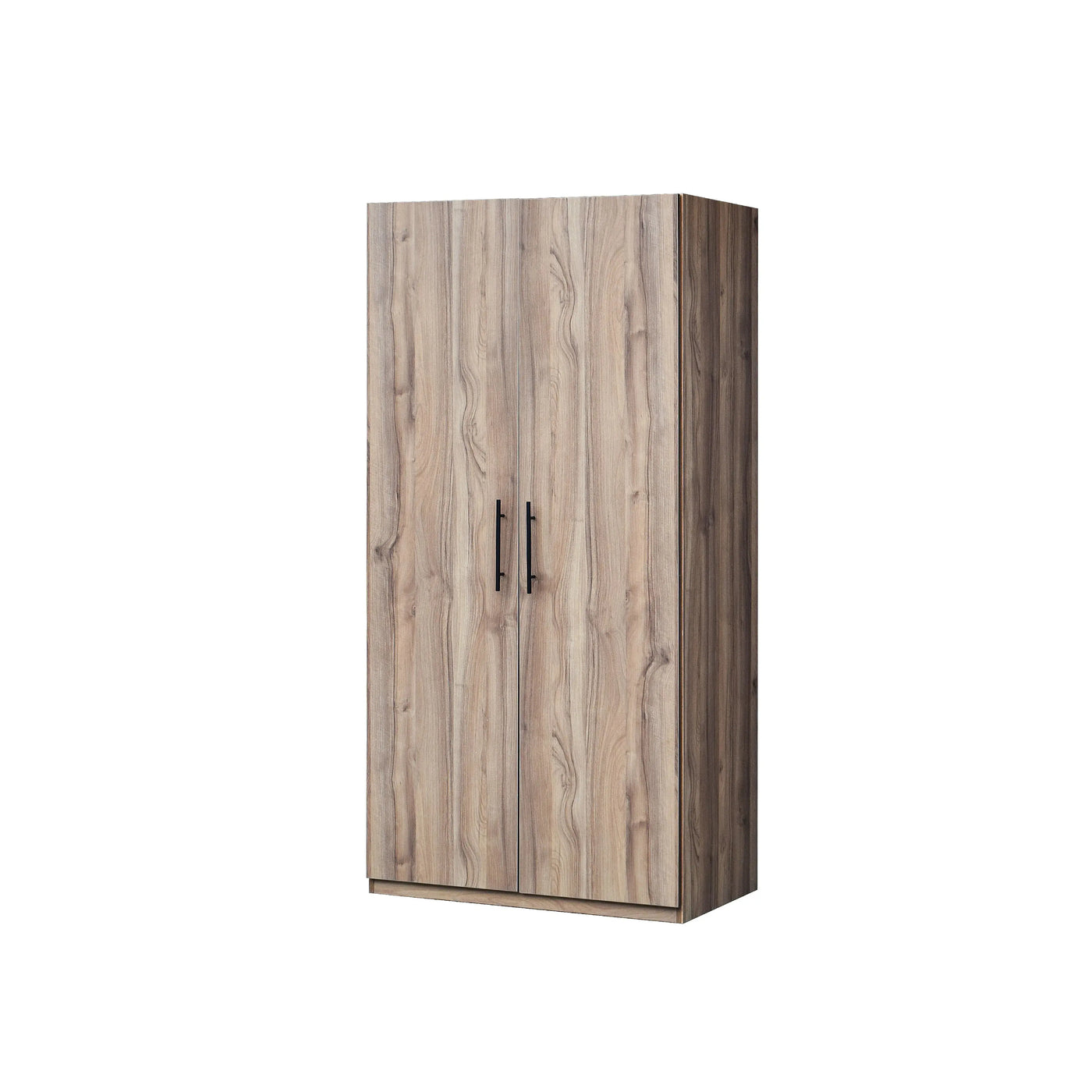 Wooden wardrobe with two doors on a white background