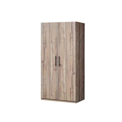 Wooden wardrobe with two doors on a white background