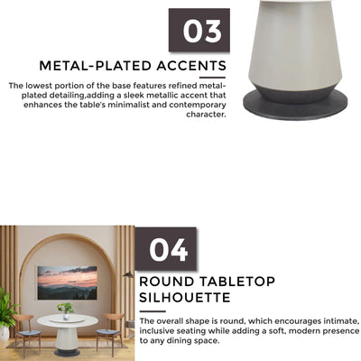 JENOIRE Dining Table Round Design with Metal-Plated Base Detailing

