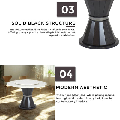 FERNI Marble Dining Table with solid black pedestal base and modern aesthetic
