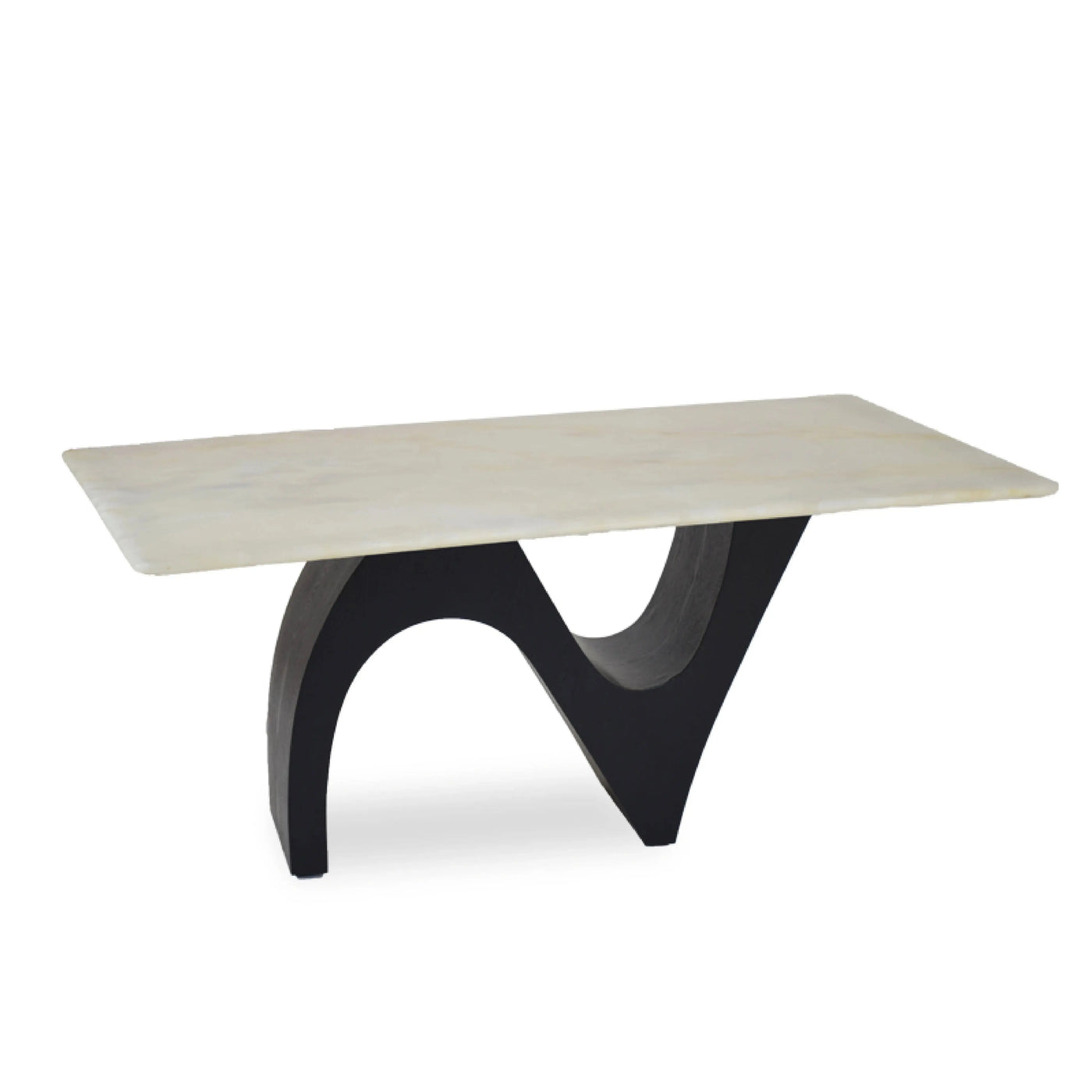 FLOWER Marble Dining Table 
Rectangular jade stone dining table with polished light-toned surface and sculptural wave-shaped black veneer base - TD Furniture
