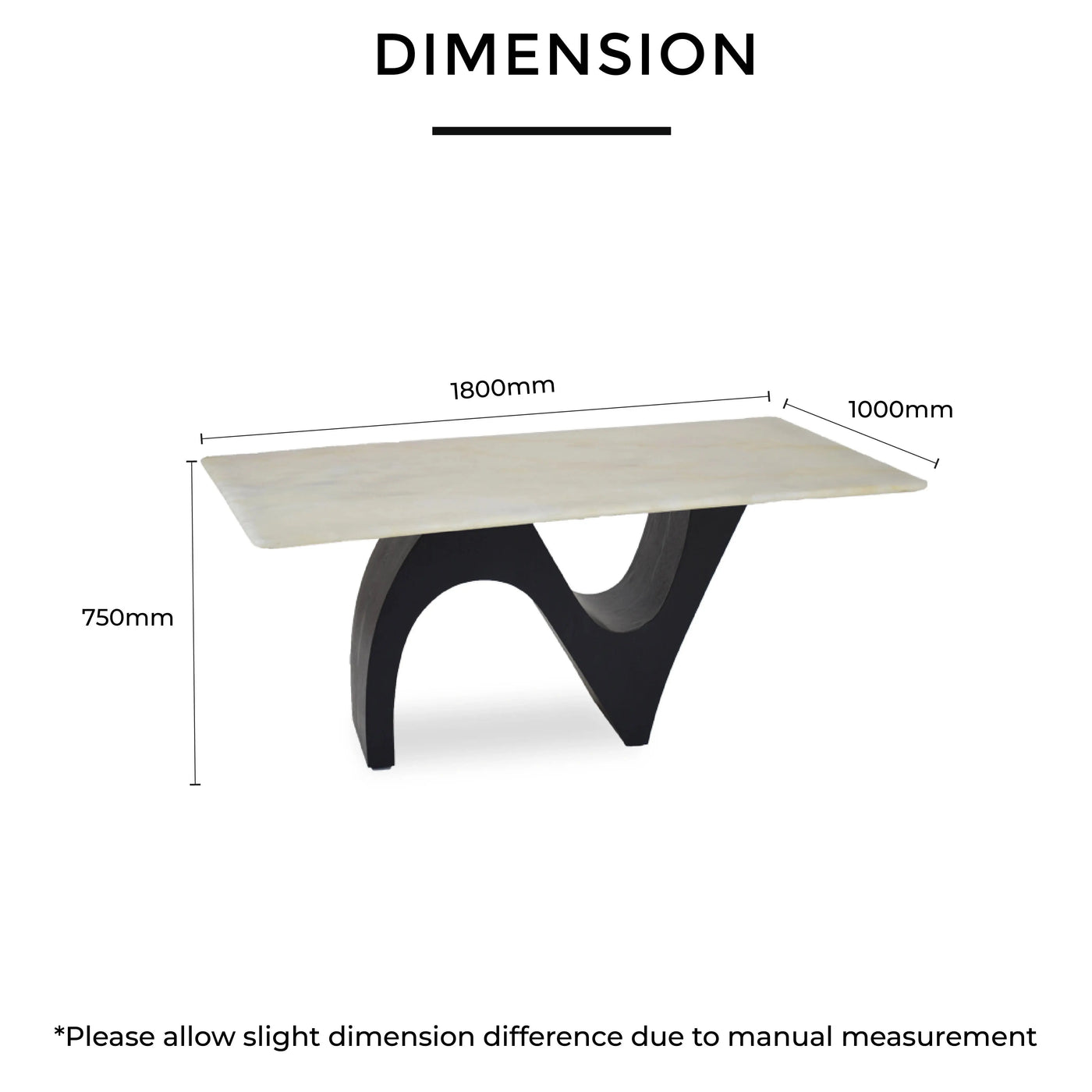 FLOWER Marble Dining Table dimensions - 1800mm length 1000mm depth 750mm height, jade stone top with modern veneer pedestal base - TD Furniture
