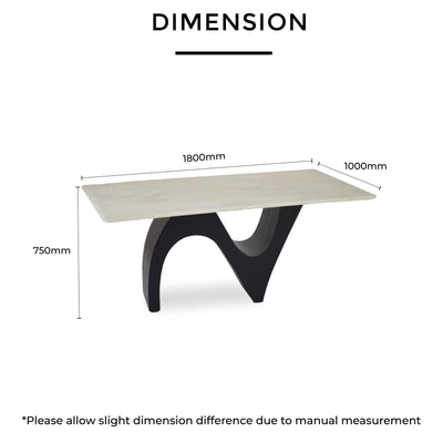 FLOWER Marble Dining Table dimensions - 1800mm length 1000mm depth 750mm height, jade stone top with modern veneer pedestal base - TD Furniture