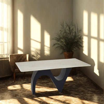 FLOWER Marble Dining Table in dining room - Elegant jade stone dining table placed in a bright modern dining space with sculptural base design - TD Furniture