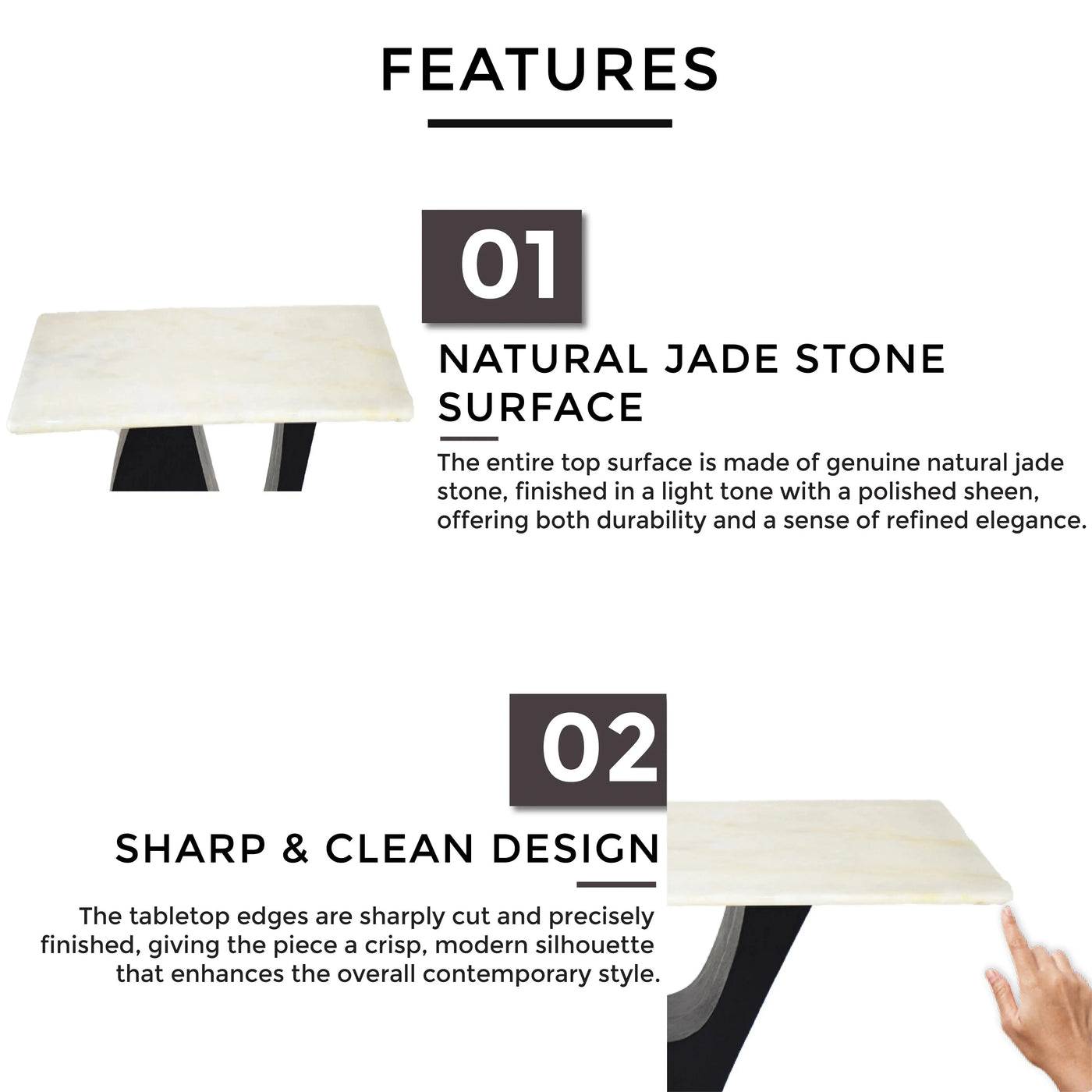FLOWER Marble Dining Table features - Natural jade stone surface, sharp clean edges, wave-like black veneer structure, modern artful functionality - TD Furniture