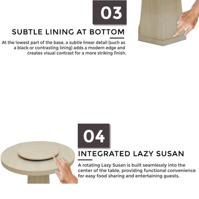 GYLIA Marble Dining Table with subtle base lining and built-in Lazy Susan for convenient shared dining - TD Furniture
