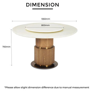 HAZEA Marble Dining Table dimensions L1350mm H750 RD800mm with jade stone jade
