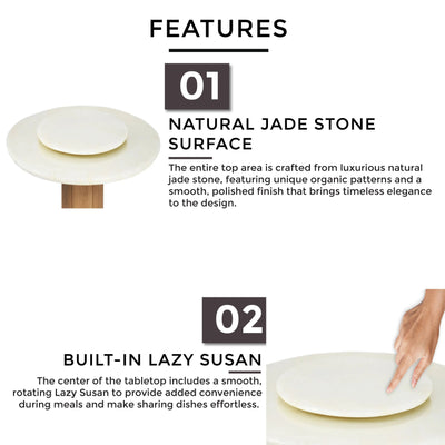 HAZEA Marble Dining Table with round natural jade stone surface and built-in Lazy Susan