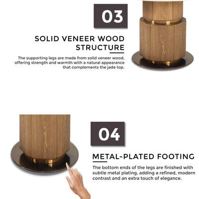 HAZEA Marble Dining Table with solid veneer legs and metal-plated footing