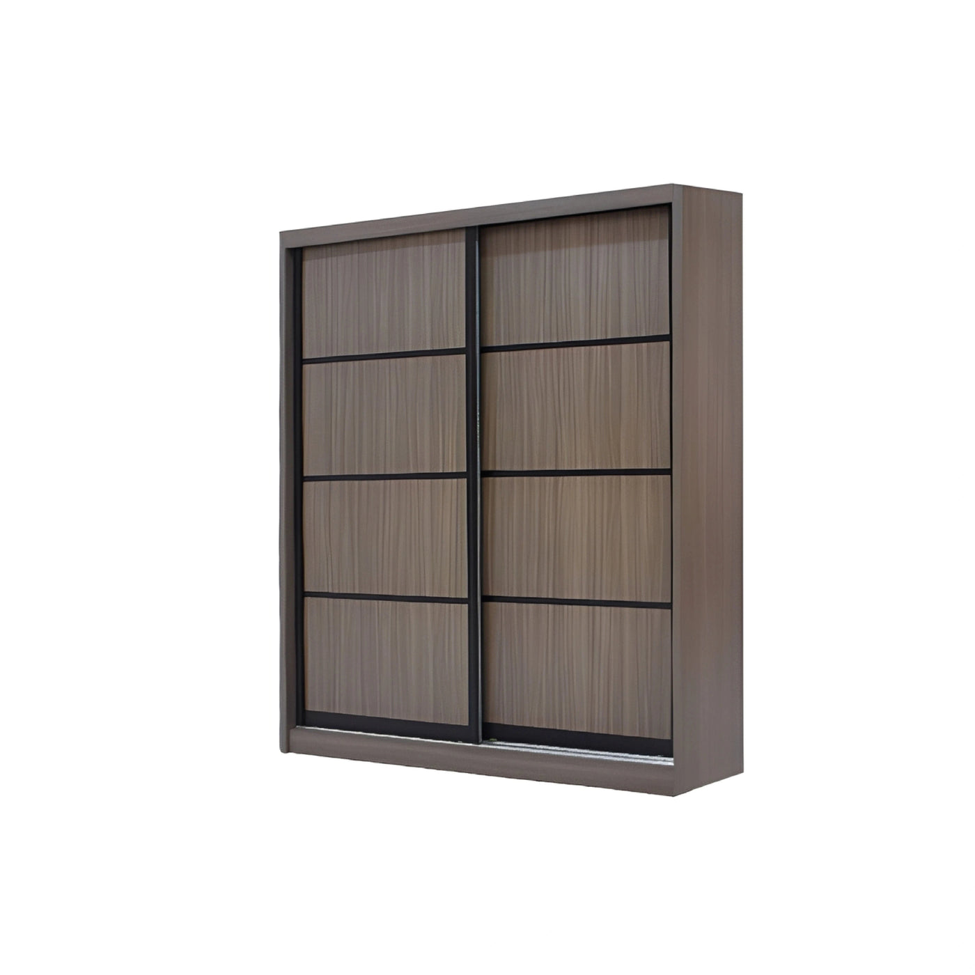 Wooden wardrobe with sliding doors on a white background