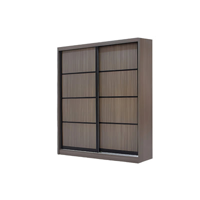 Wooden wardrobe with sliding doors on a white background