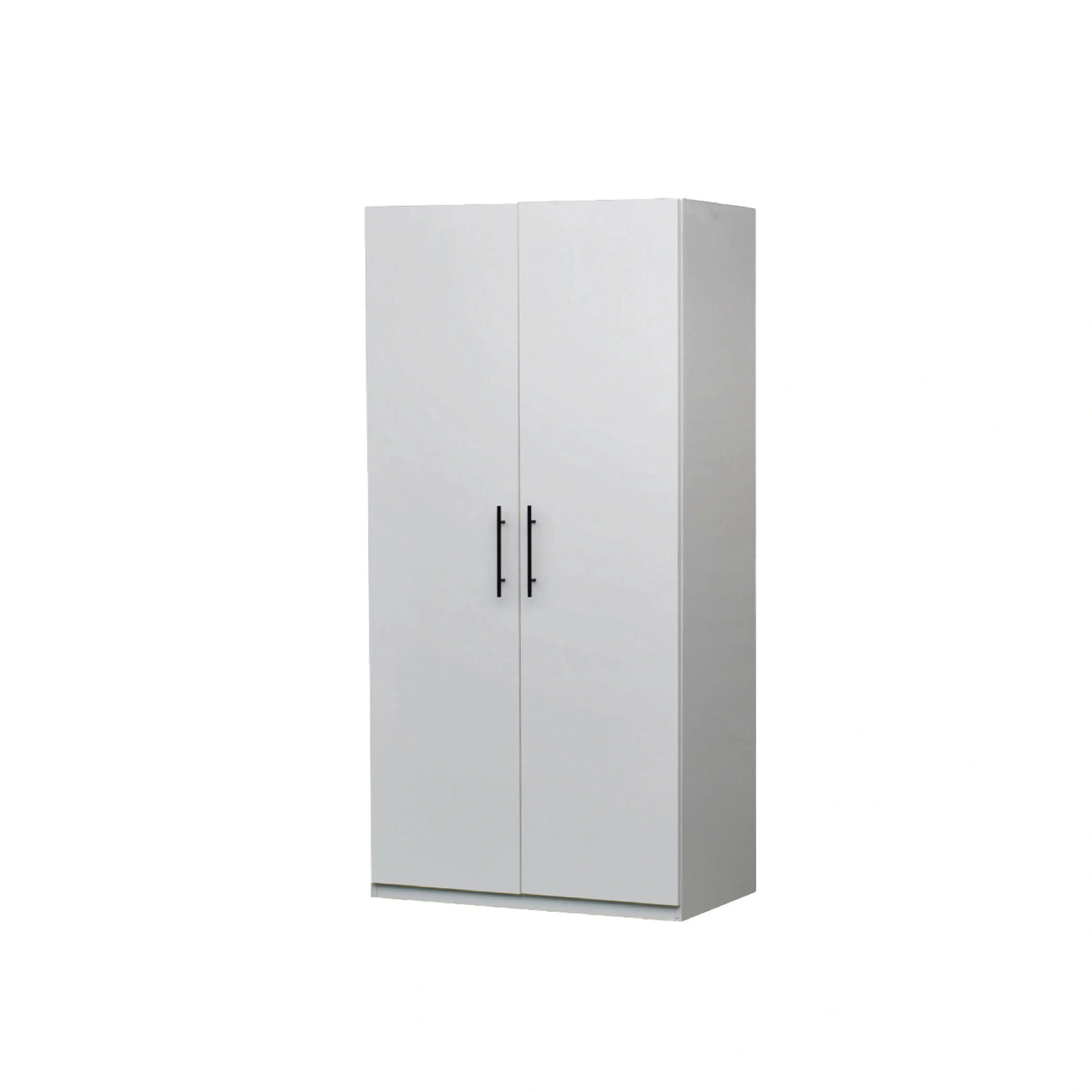 compact melamine wardrobe with two swing doors and sleek stainless-steel handles