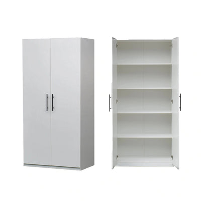 compact melamine wardrobe with two swing doors and sleek stainless-steel handles