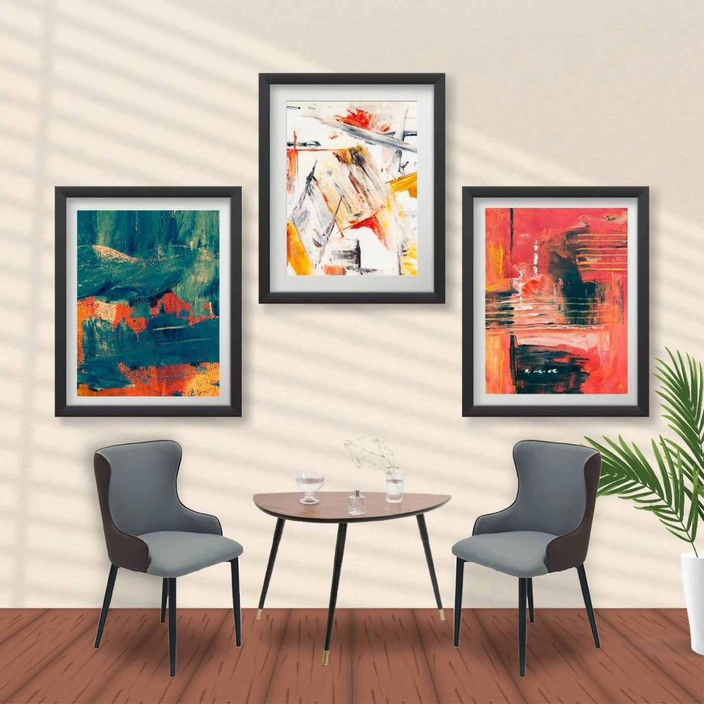 LAMAR Dining Chairs placed in a modern dining space, styled with wall art and natural lighting for a contemporary setting.