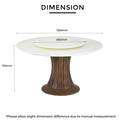 LUMIN Marble Dining Table dimensions L1350mm H750mm RD800mm with jade stone top