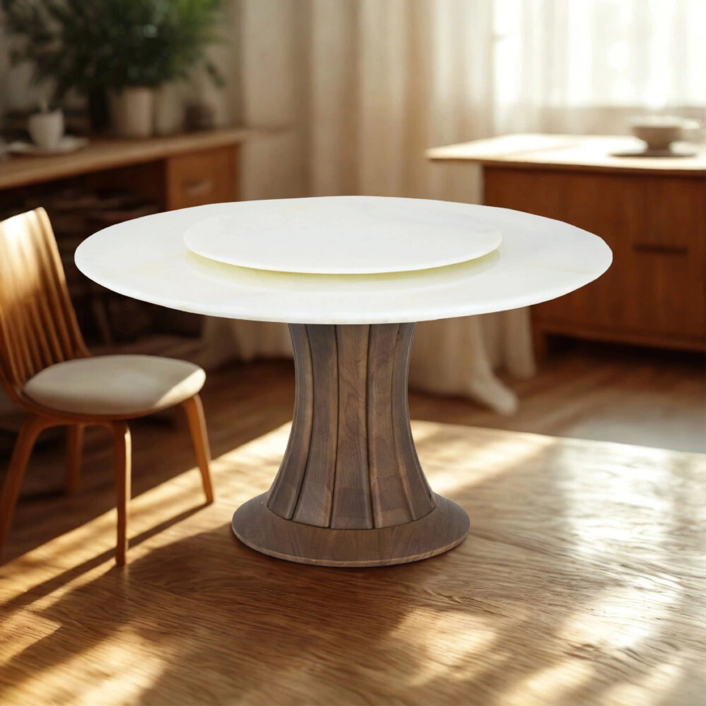 LUMIN Marble Dining Table with luxury Lazy Susan in modern dining room setup