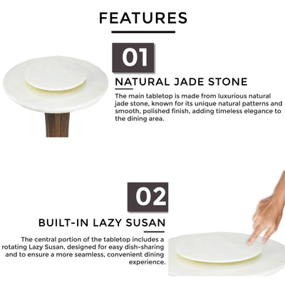 LUMIN Marble Dining Table with round natural jade stone top and built-in Lazy Susan