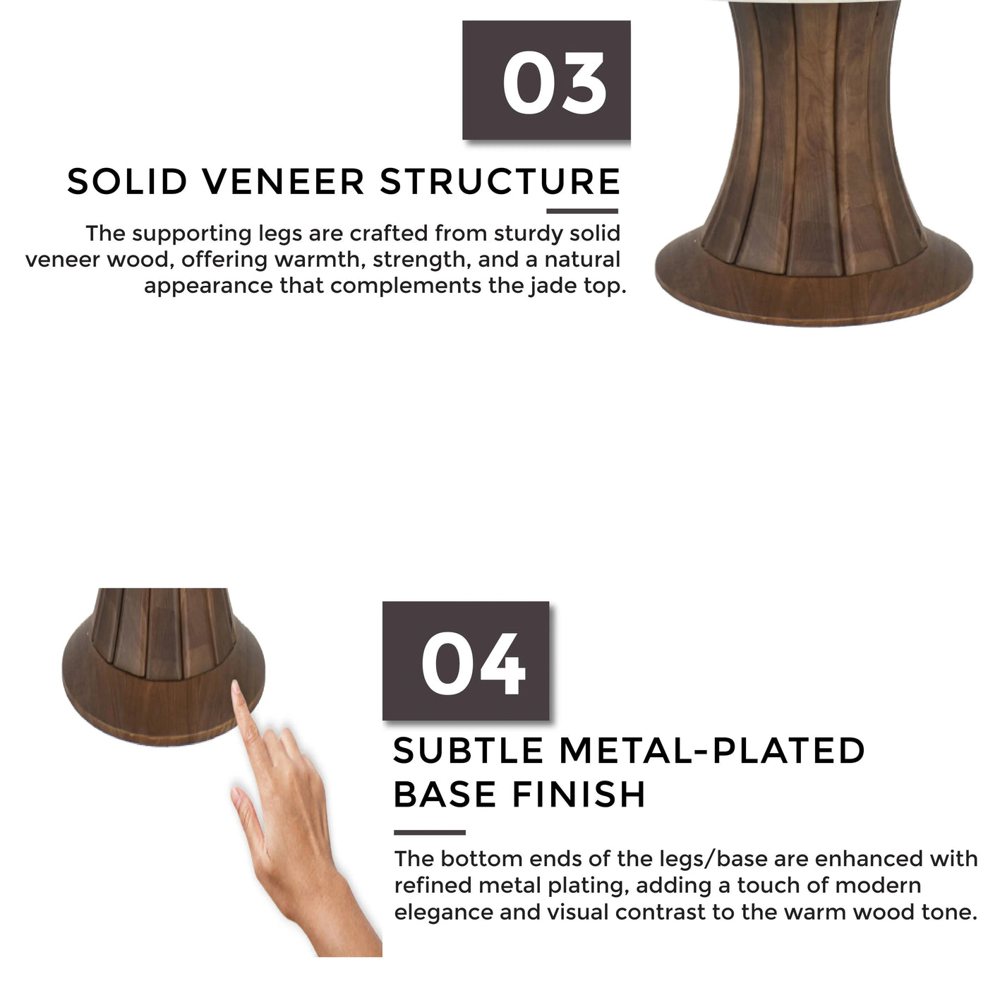 LUMIN Marble Dining Table with solid veneer structure and subtle metal-plated base finish