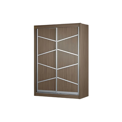 Wooden wardrobe with sliding doors on a white background
