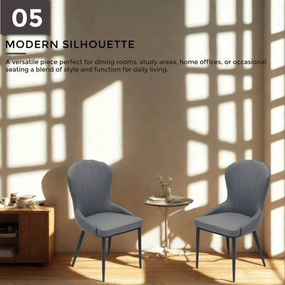 Modern silhouette comfortable for dining rooms.