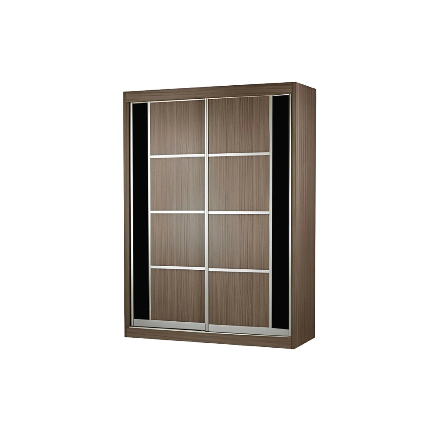 Wooden wardrobe with sliding doors on a white background