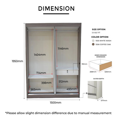 Measurement chart of a wardrobe with dimensions labeled