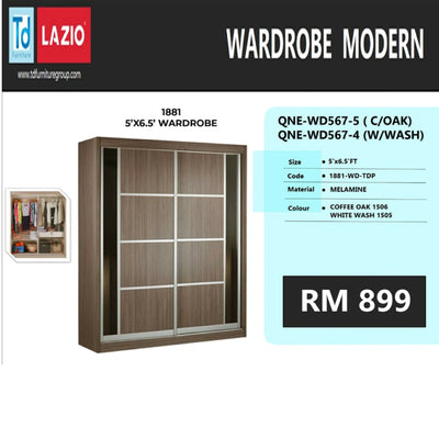 Modern wardrobe with dimensions and price details on a white background